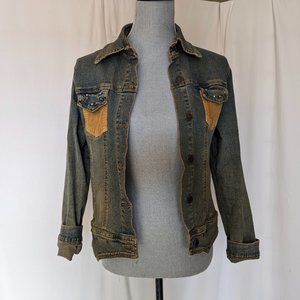 Expect Denim Tailored Embroidered Distressed Denim Jacket Womens size medium